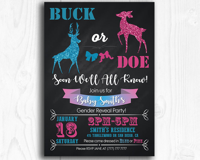Buck or Doe Printable Gender Reveal Invitation | The Baby Bee