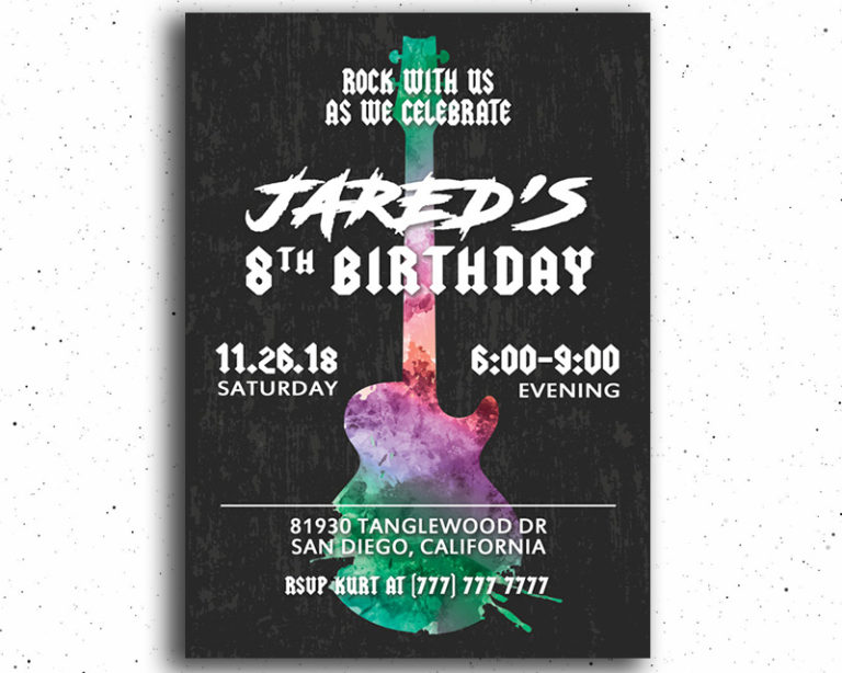 Rock n Roll Guitar Birthday Party Invitation The Baby Bee
