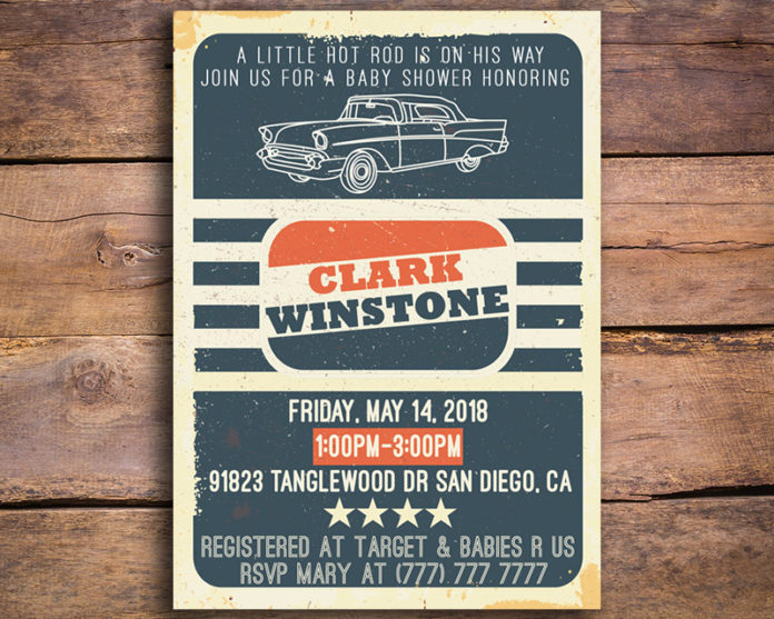 Classic Car Hot Rod Baby Shower Invitation | The Baby Bee